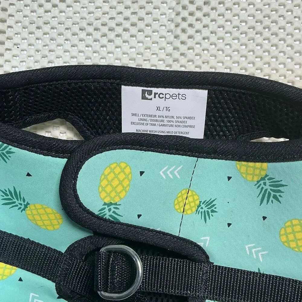 RC Pets XL Cooling Dog Vest Harness Pineapple Print Turquoise Mesh Dual D-Ring